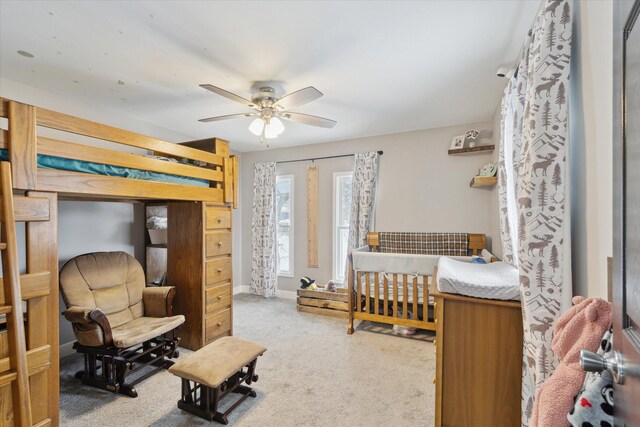 bedroom with carpet flooring and ceiling fan