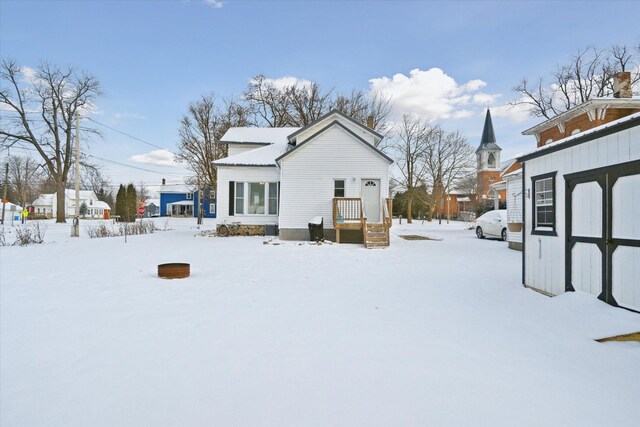 view of snow covered property