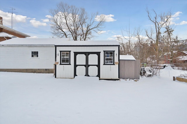 view of snow covered structure