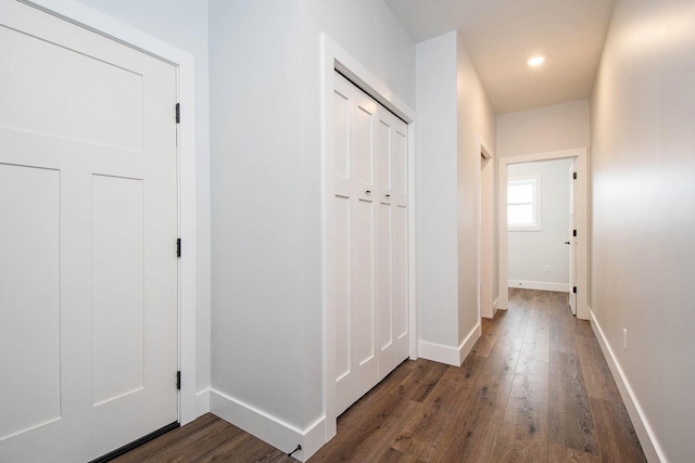 hall with dark wood-type flooring