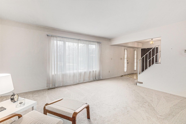 sitting room featuring carpet flooring