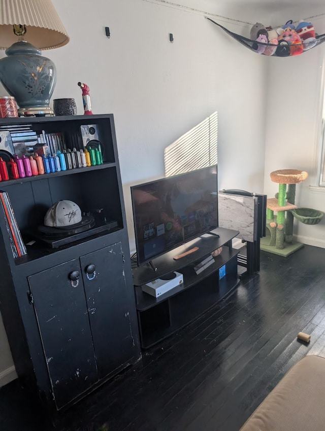 living room with dark wood-type flooring