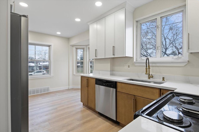 kitchen featuring white cabinetry, a healthy amount of sunlight, sink, and stainless steel dishwasher