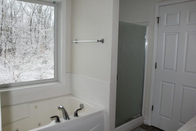 bathroom with shower with separate bathtub