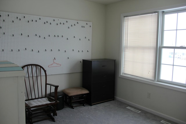 sitting room with light carpet