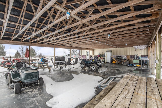 garage with white refrigerator