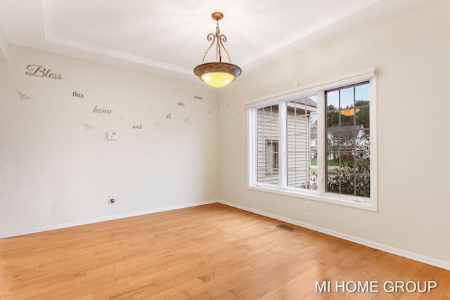 spare room featuring light wood-type flooring