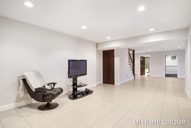 living area with light tile patterned floors