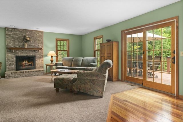 living room with a fireplace and hardwood / wood-style flooring