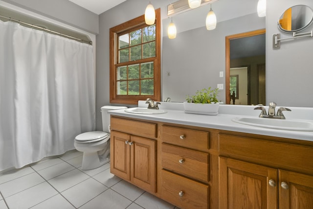 bathroom with tile patterned flooring, vanity, and toilet