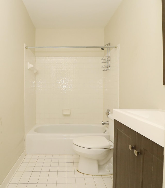 full bathroom with bathing tub / shower combination, tile patterned flooring, vanity, and toilet