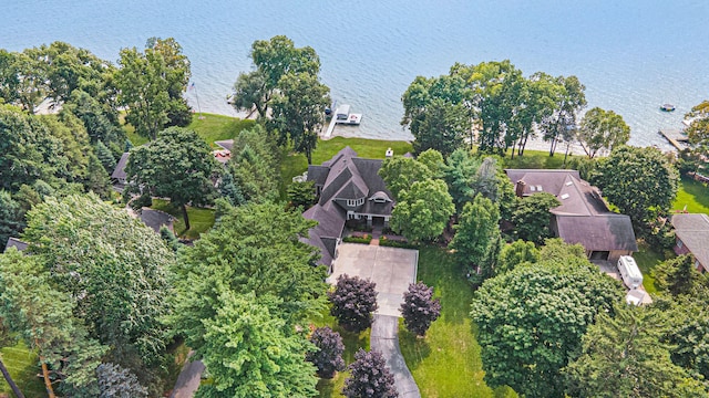 aerial view with a water view