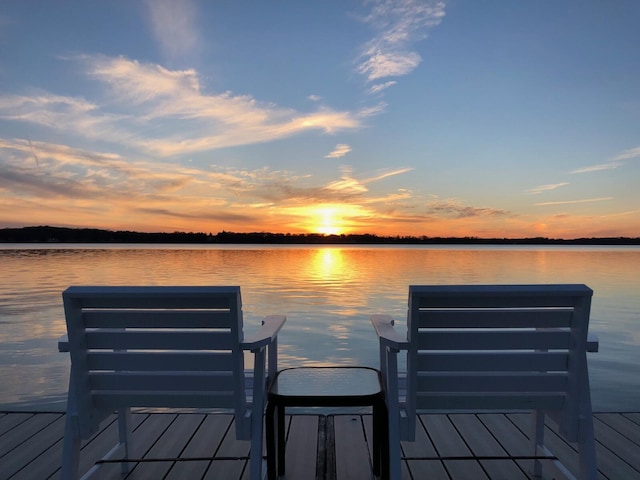 view of dock with a water view