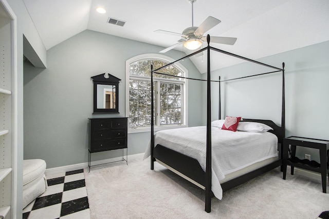 bedroom featuring vaulted ceiling and ceiling fan