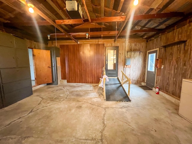 basement with wood walls