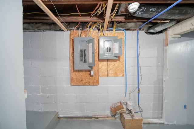 basement featuring electric panel