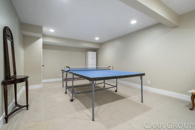 playroom with light colored carpet