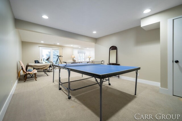 playroom with light colored carpet