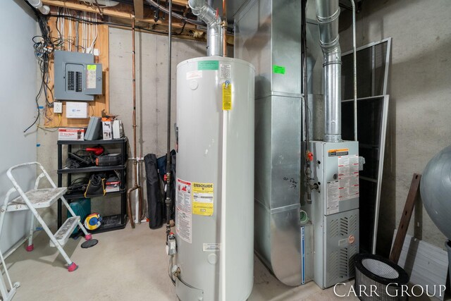 utilities featuring gas water heater and electric panel