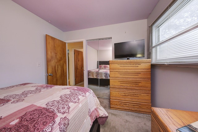 carpeted bedroom with a closet