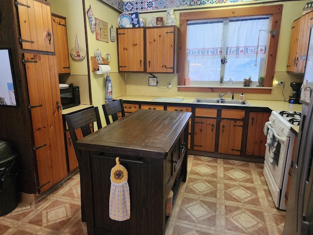 kitchen featuring white range oven and sink