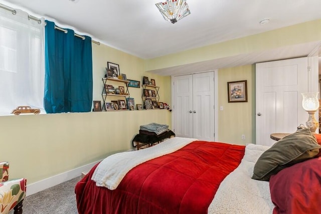 bedroom featuring carpet floors and a closet