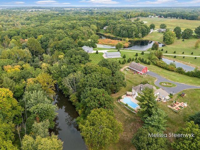 aerial view featuring a water view