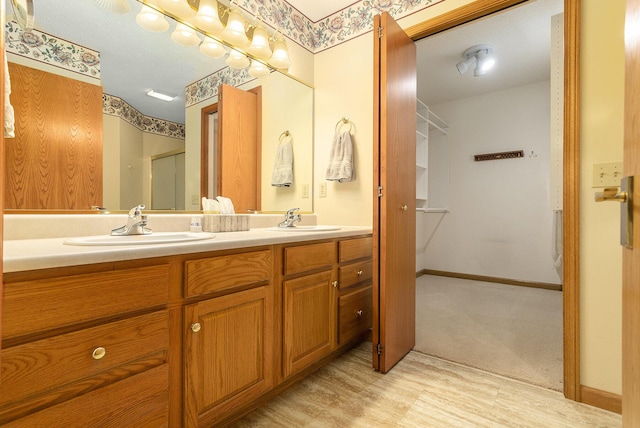 bathroom with vanity and walk in shower