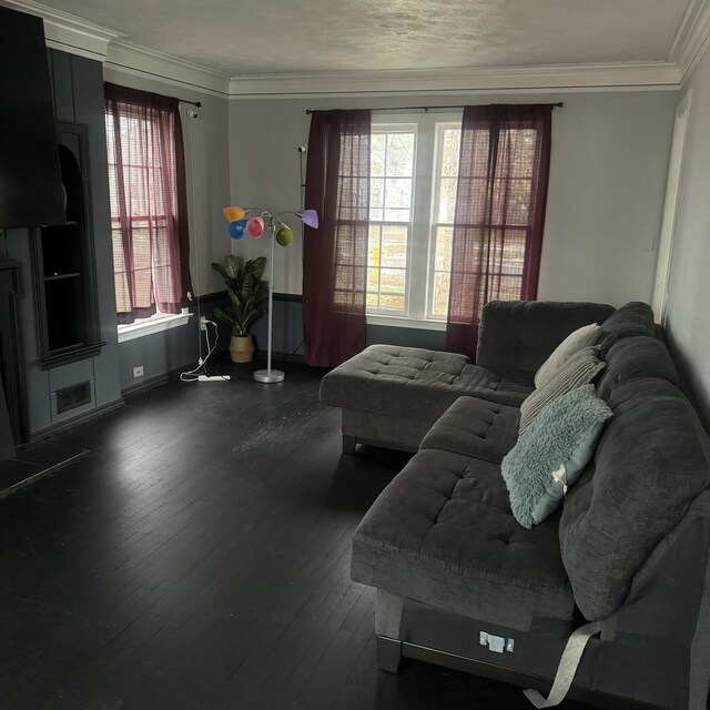 living room with dark wood-type flooring