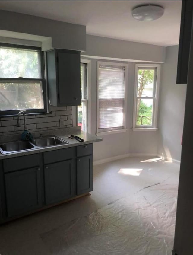 kitchen featuring backsplash, gray cabinets, and sink