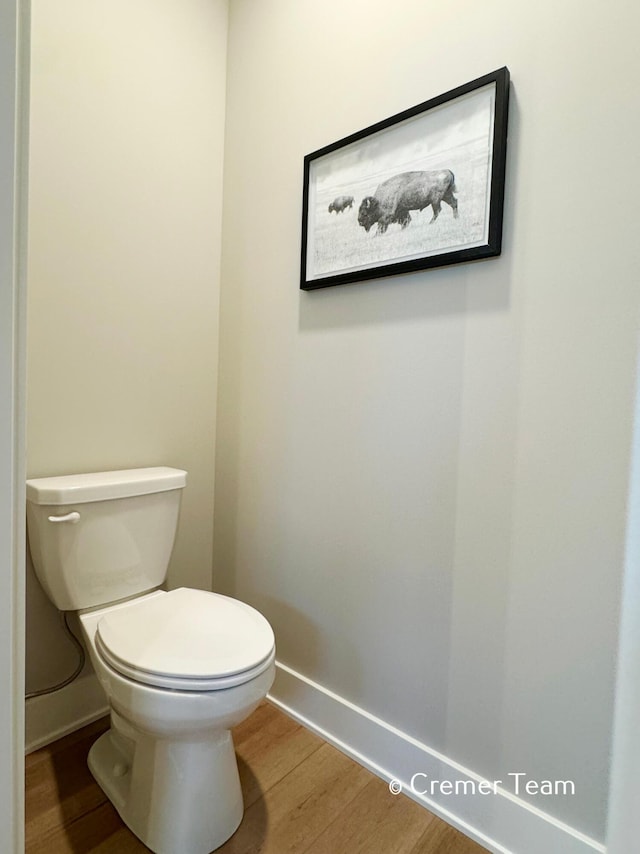 bathroom with toilet and wood-type flooring