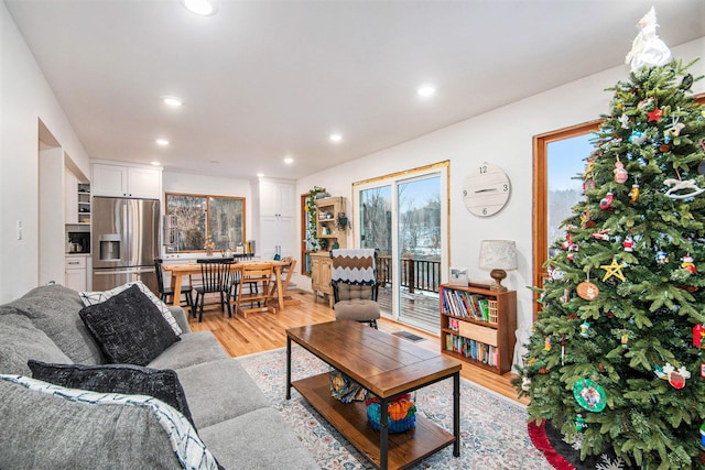 living room with light hardwood / wood-style floors