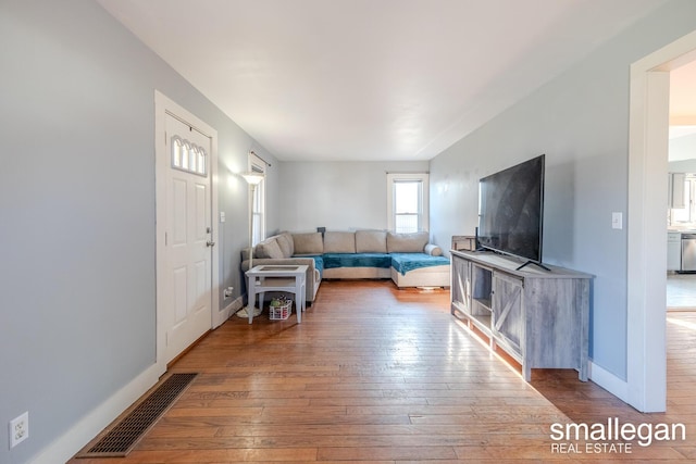 living room with hardwood / wood-style floors