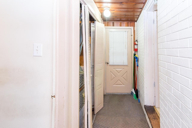 corridor featuring wooden ceiling