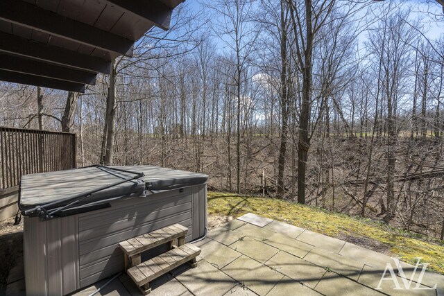 view of patio / terrace with a hot tub