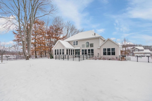 view of snow covered property