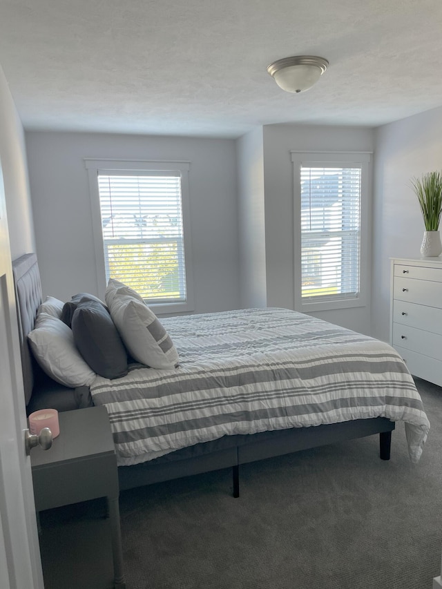 carpeted bedroom featuring multiple windows