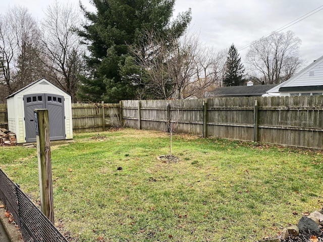 view of yard featuring a shed