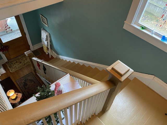 stairs with hardwood / wood-style floors