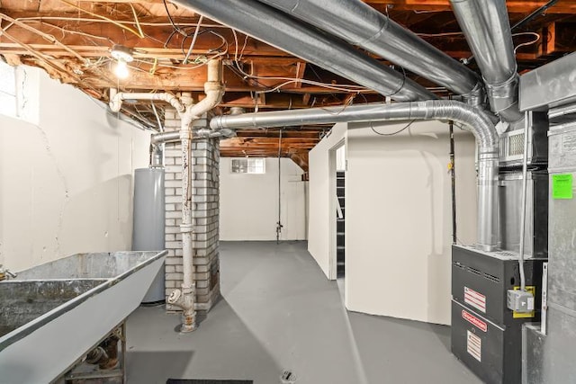 basement with sink and water heater