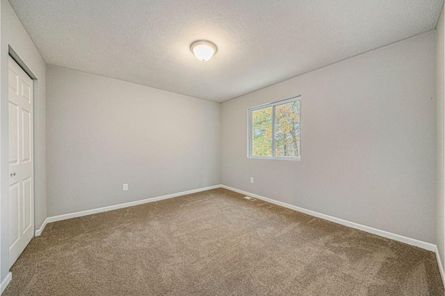 unfurnished room featuring carpet and a textured ceiling