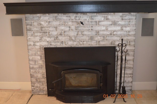 room details featuring a wood stove