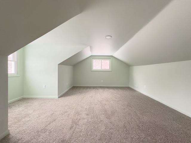 additional living space with vaulted ceiling and carpet