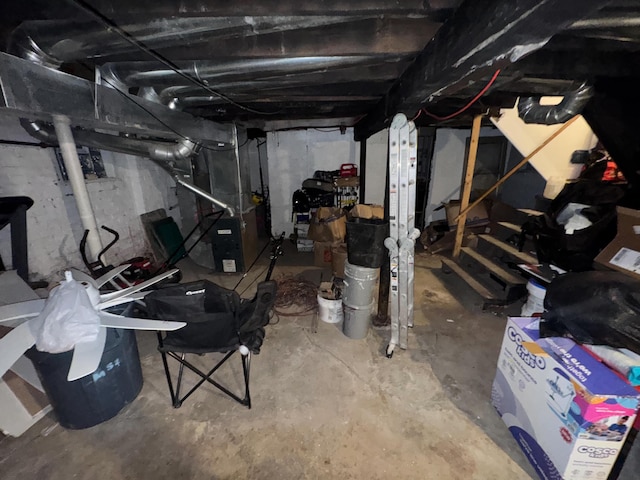 basement with heating unit