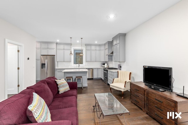 living room featuring dark hardwood / wood-style floors