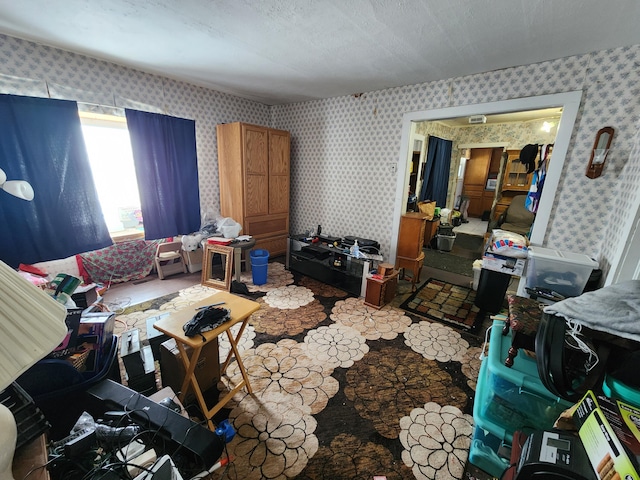 interior space with a textured ceiling