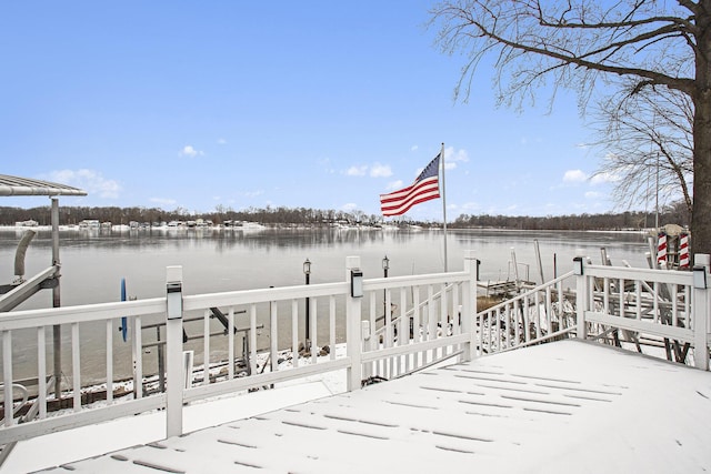 dock area featuring a water view