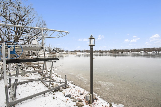 view of dock with a water view