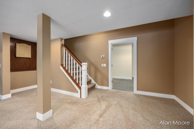 basement with light carpet