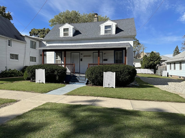 cape cod-style house with covered porch and a front yard